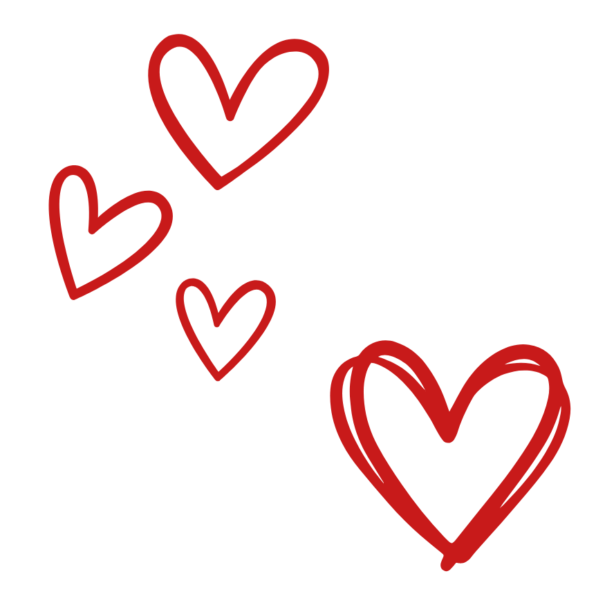 red handraw hearts
